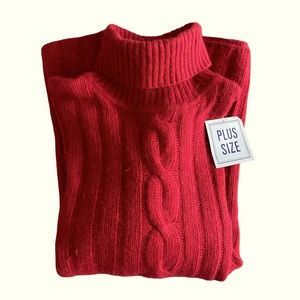 ANGORA Lambswool Red Knit Turtleneck Sweater Plus Size 26 - 28